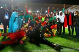 Rigobert Song  celebrating Cameroon’s World Cup qualification 