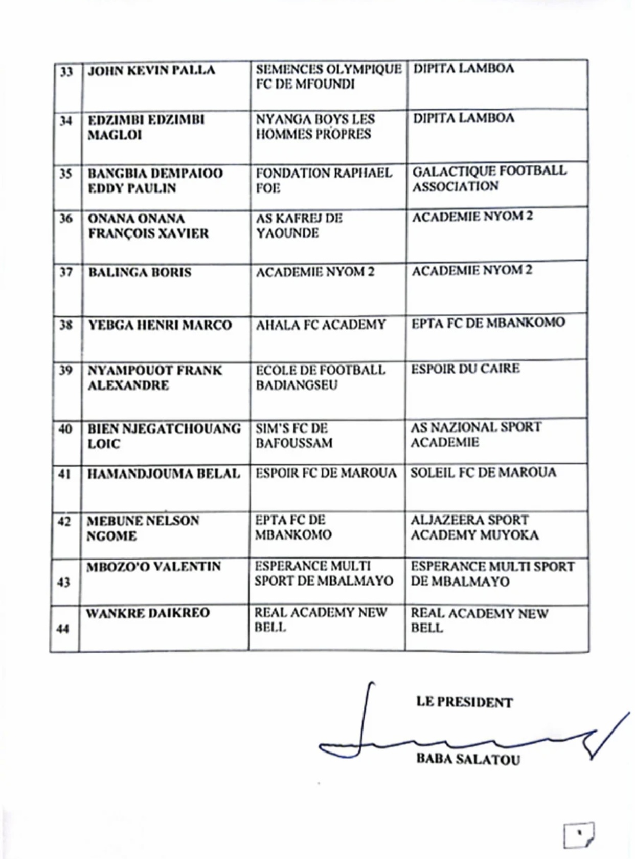 FECAFOOT ethics commission opens proceedings against some Cameroon league players for Age cheating, some Club presidents included.