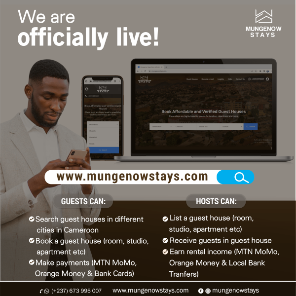 Mungenow Technologies Launches a Verified Guest House Booking Platform called Mungenow Stays in Cameroon