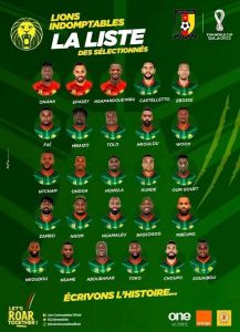 THE LIST OF 26 PLAYERS TO REPRESENT CAMEROON IN QATAR 2022.