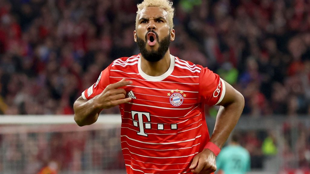 Choupo Moting linked with a move to Premier league giants Manchester United celebrating a goal with Bayern Munich