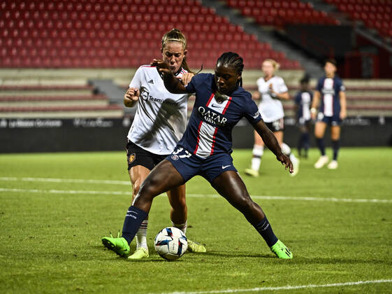 Nina Soufiya Nguele who just got her first international call up with Cameroon ahead of the 2023 FIFA Women's World Cup intercontinental play offs in action for PSG