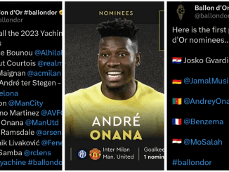 Andre Onana has been nominated for the 2023 Ballon d'or and 2023 Yachine Trophy which recognizes the best goalkeeper of the year.